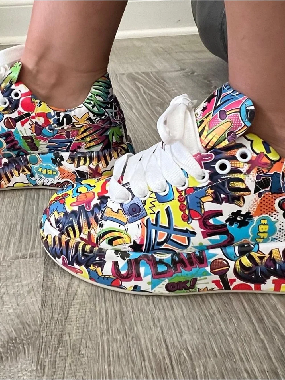 Unisex Colorful Graffiti High-Top Sneakers - White Laces